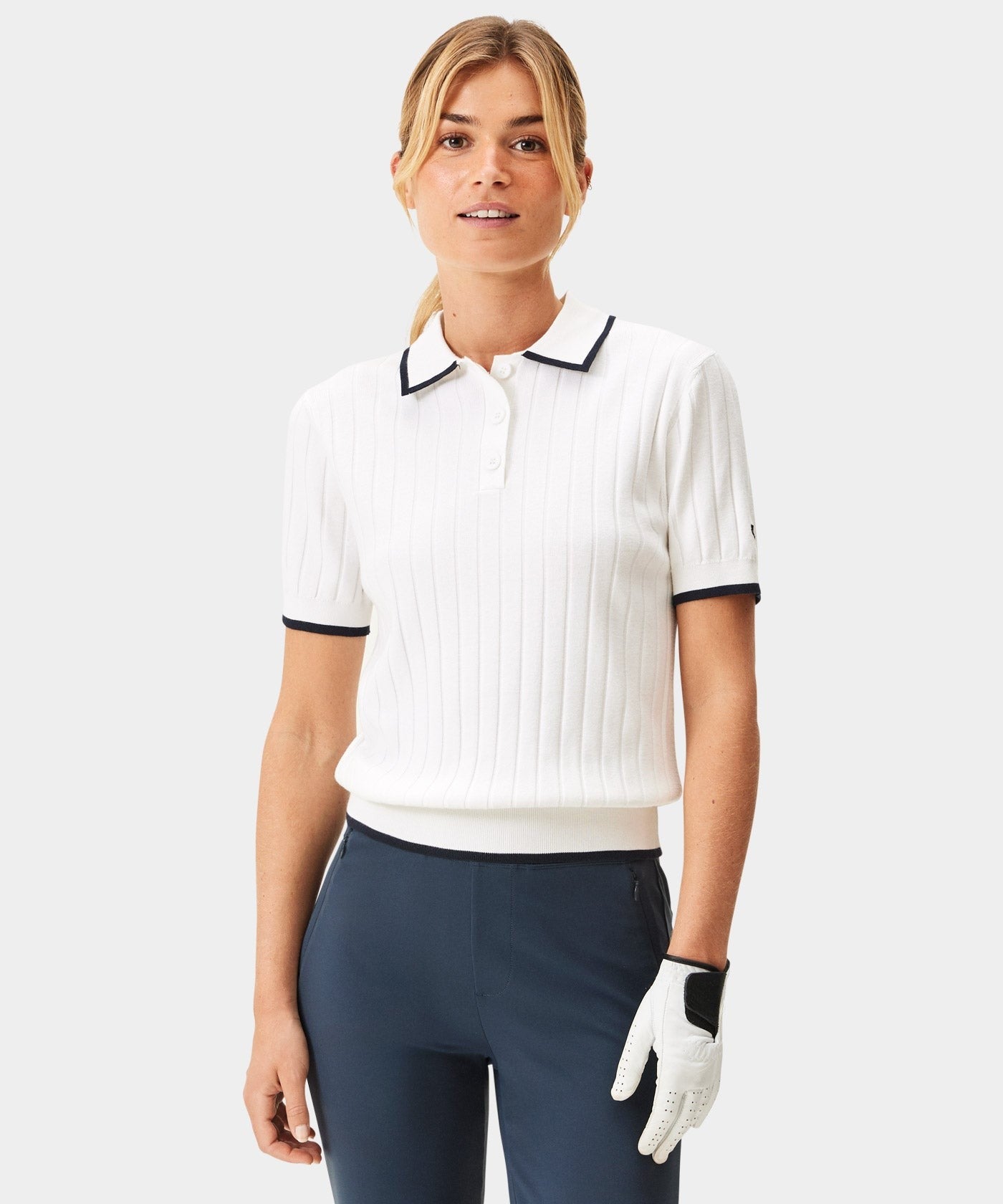 The Onyx White Knit Polo