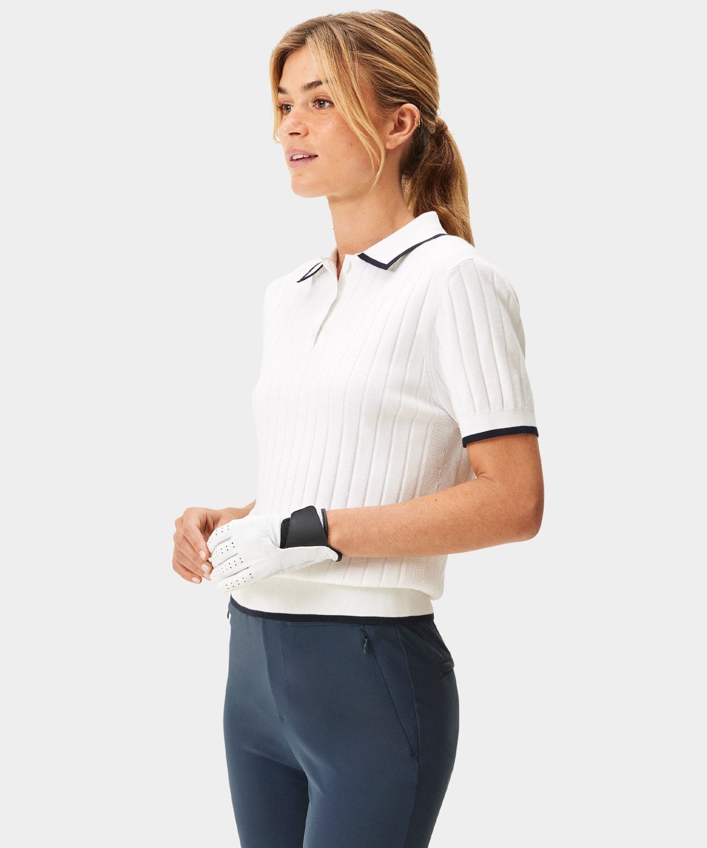 The Onyx White Knit Polo