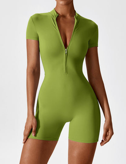 The VelvetEase Short Sleeve Zipper Romper