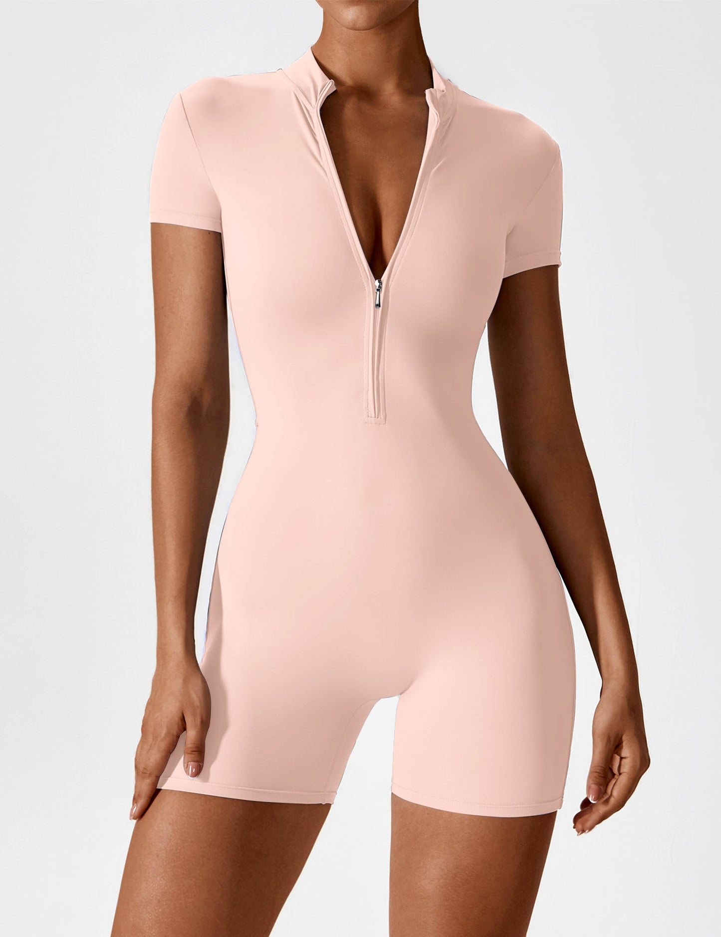 The VelvetEase Short Sleeve Zipper Romper