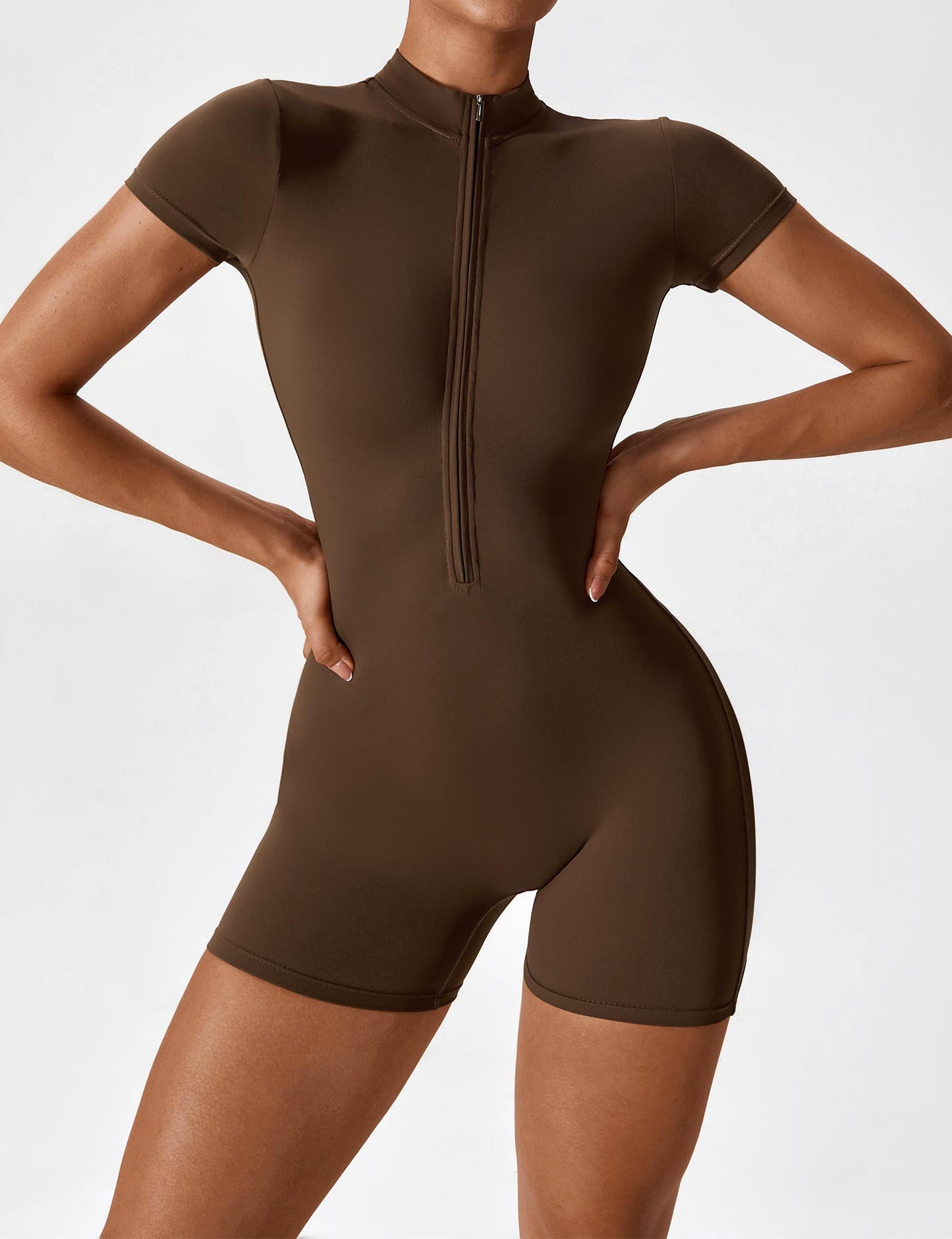 The VelvetEase Short Sleeve Zipper Romper