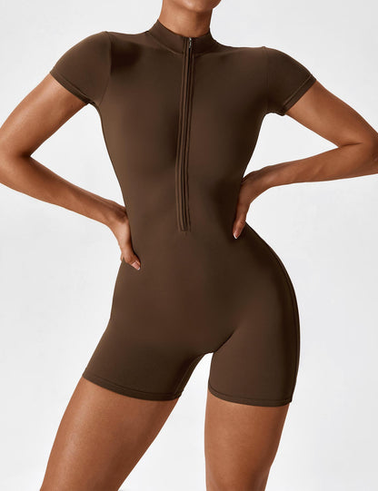 The VelvetEase Short Sleeve Zipper Romper