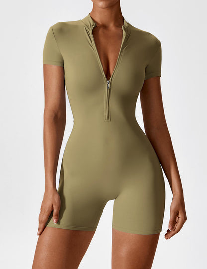 The VelvetEase Short Sleeve Zipper Romper