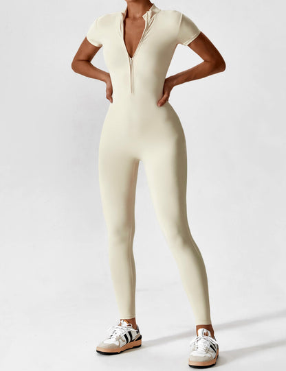 The Lunara Short Sleeve Zipper Jumpsuit