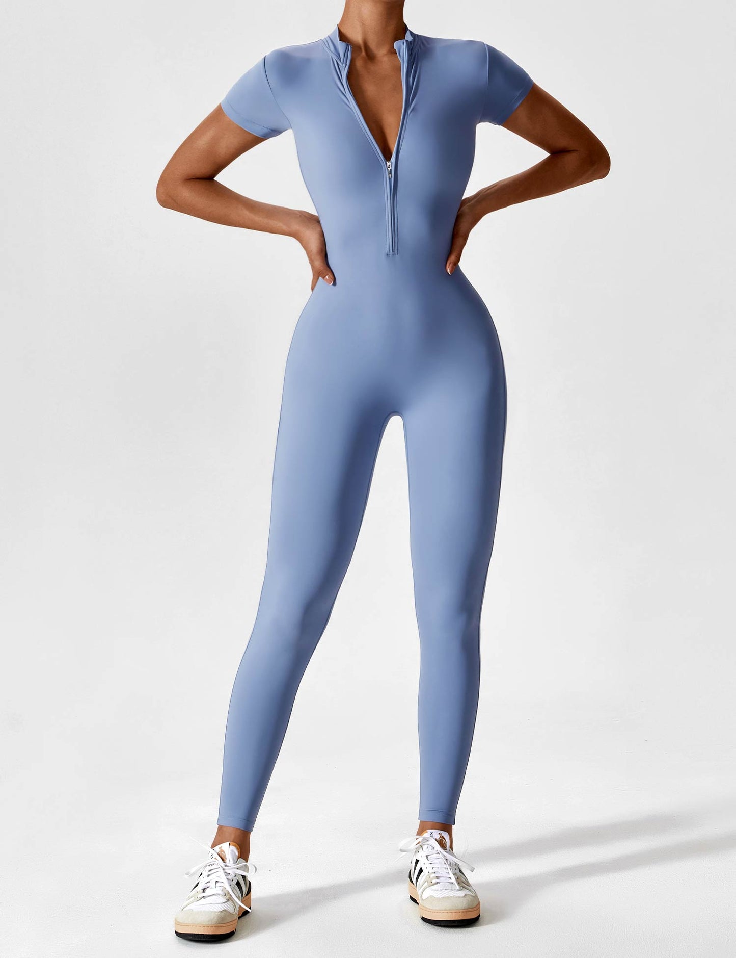 The Lunara Short Sleeve Zipper Jumpsuit