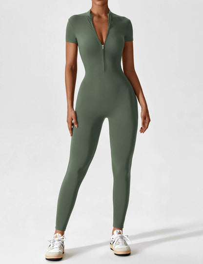 The Lunara Short Sleeve Zipper Jumpsuit
