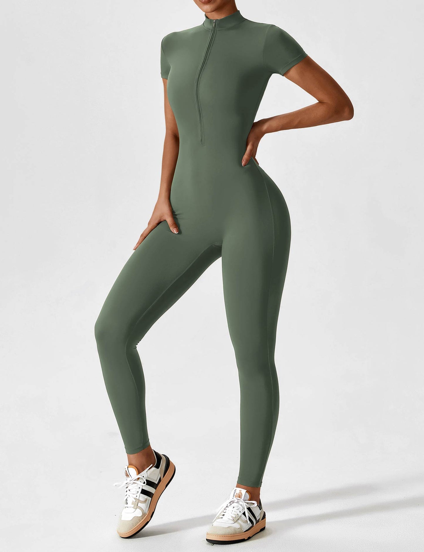 The Lunara Short Sleeve Zipper Jumpsuit